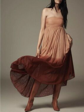 NWT Anthropologie Let Me Be Ombre Strapless Tulle Maxi Dress